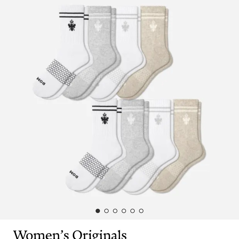 2 packs - 8 pairs of Bombas Crew Socks - Women Large
